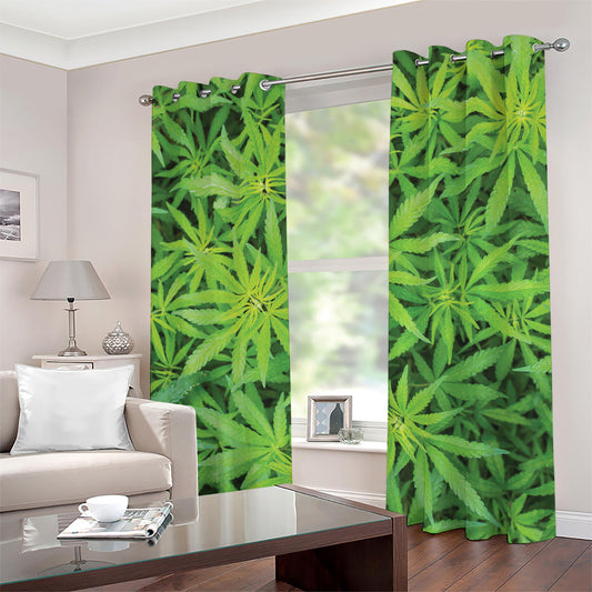 Green Pot Leaf Print Grommet Curtains