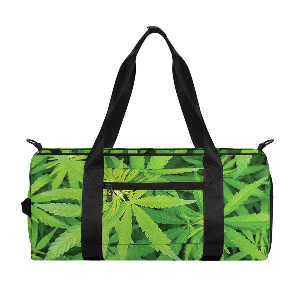 Green Pot Leaf Print Gym Bag