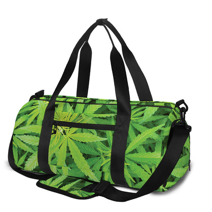 Green Pot Leaf Print Gym Bag