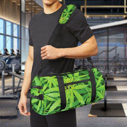 Green Pot Leaf Print Gym Bag