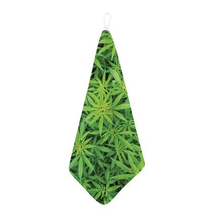 Green Pot Leaf Print Hand Towel