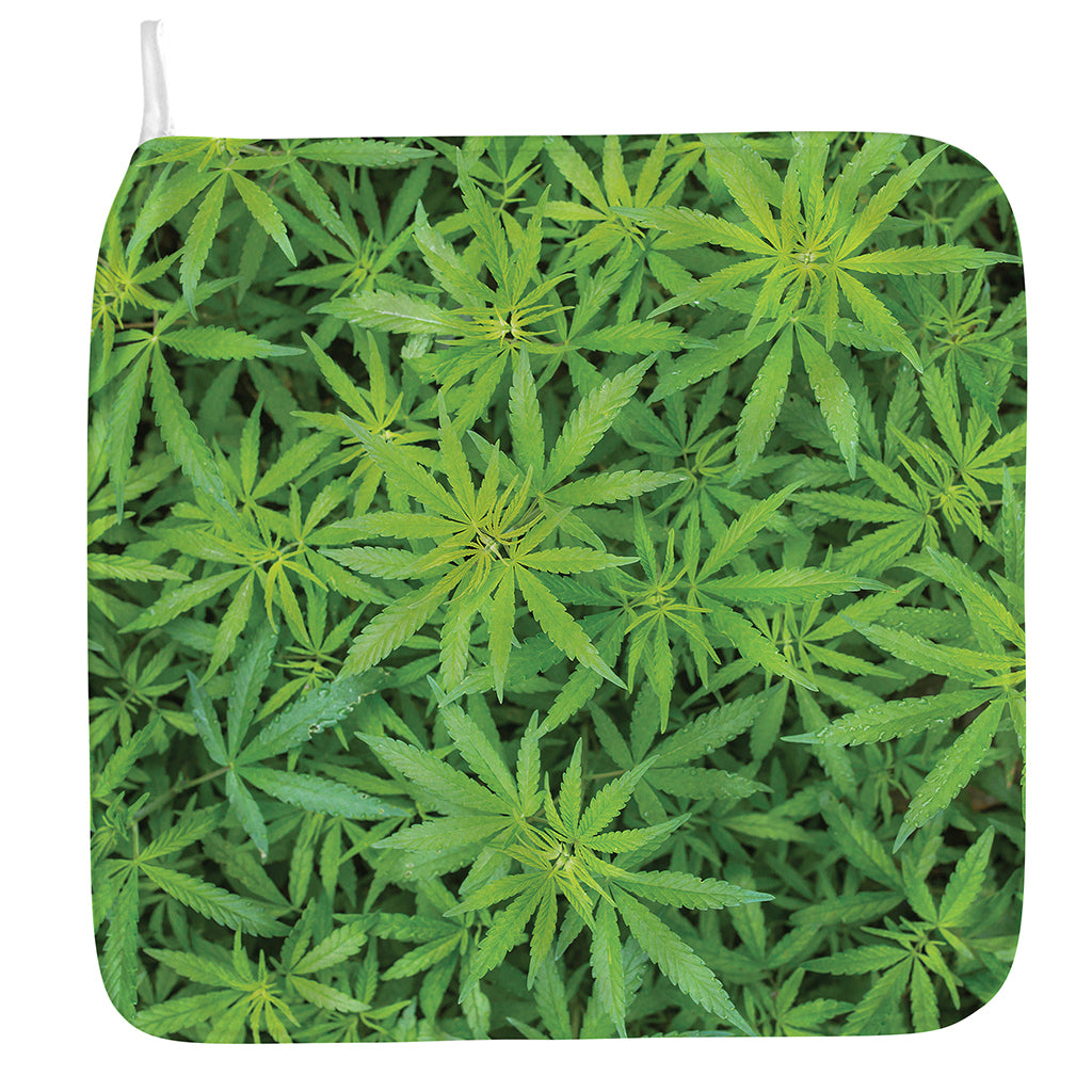 Green Pot Leaf Print Hand Towel