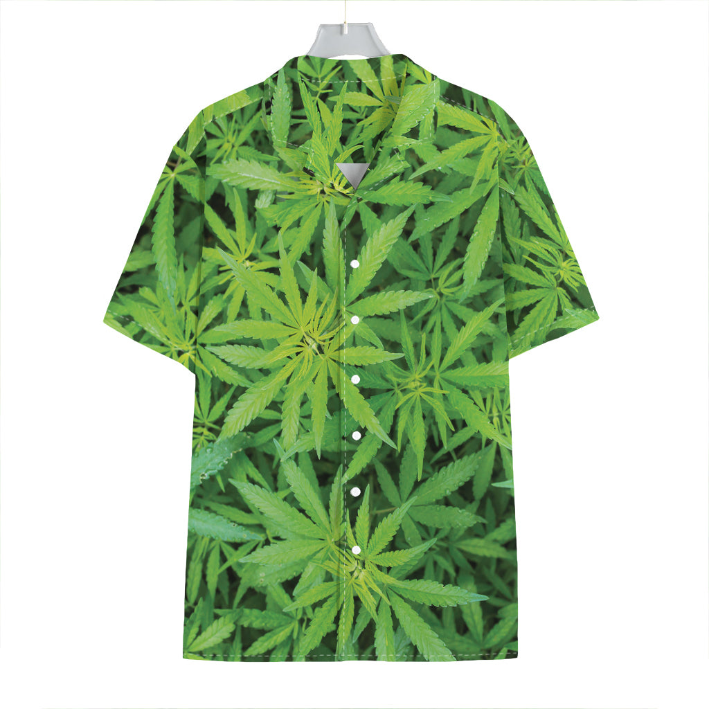 Green Pot Leaf Print Hawaiian Shirt