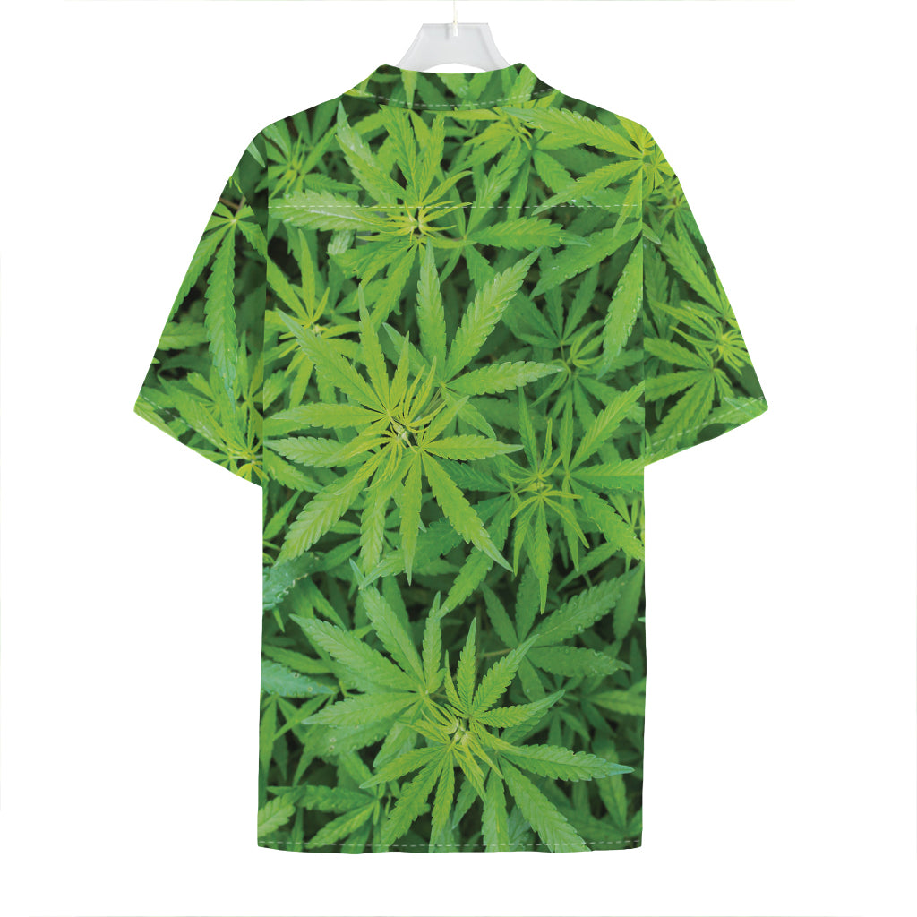Green Pot Leaf Print Hawaiian Shirt