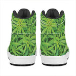 Green Pot Leaf Print High Top Leather Sneakers