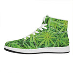 Green Pot Leaf Print High Top Leather Sneakers