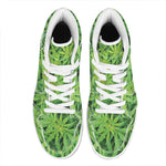 Green Pot Leaf Print High Top Leather Sneakers