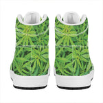 Green Pot Leaf Print High Top Leather Sneakers