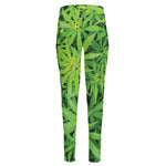 Green Pot Leaf Print High-Waisted Pocket Leggings