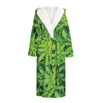 Green Pot Leaf Print Hooded Bathrobe