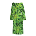 Green Pot Leaf Print Hooded Bathrobe