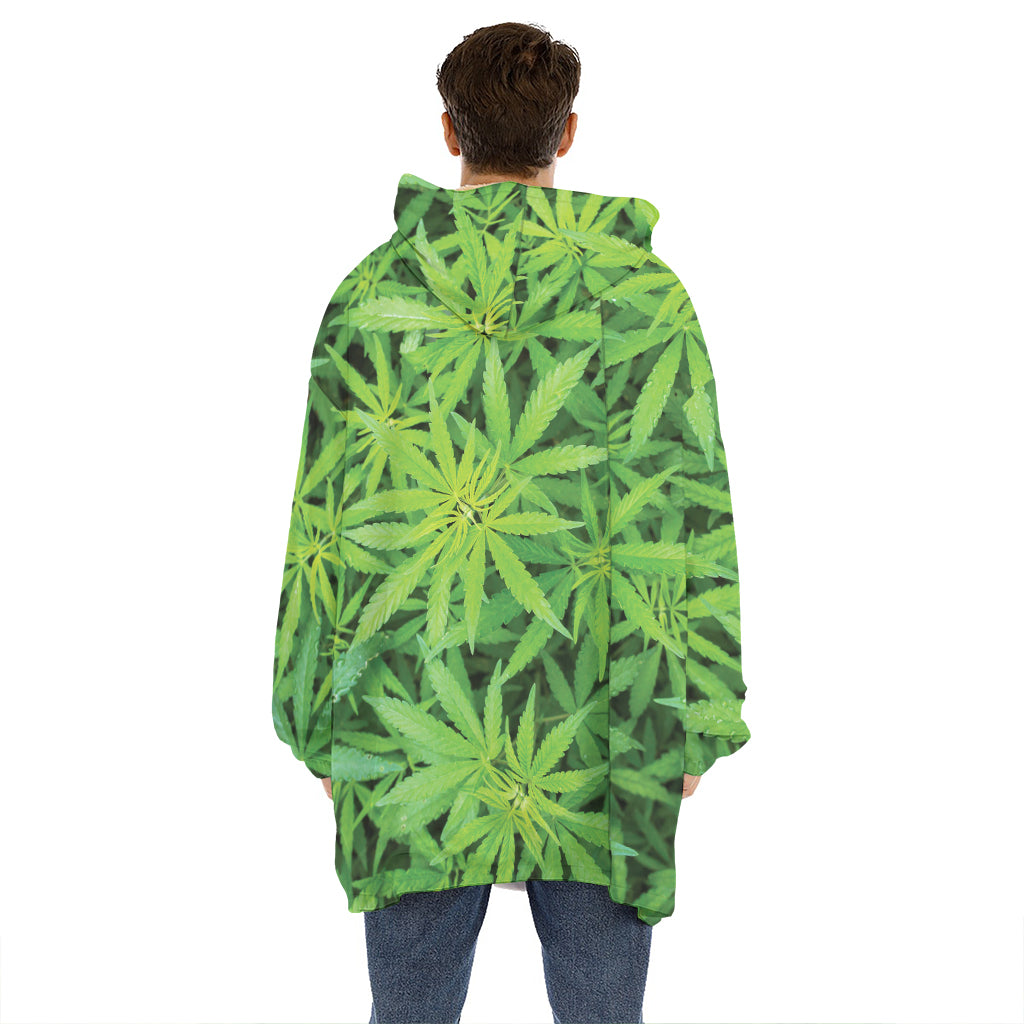 Green Pot Leaf Print Hoodie Blanket