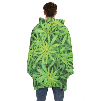 Green Pot Leaf Print Hoodie Blanket