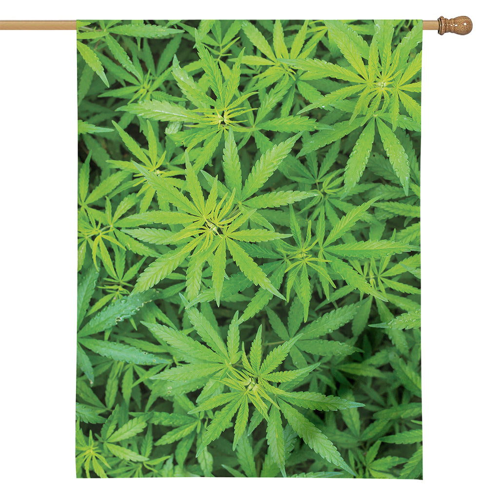 Green Pot Leaf Print House Flag