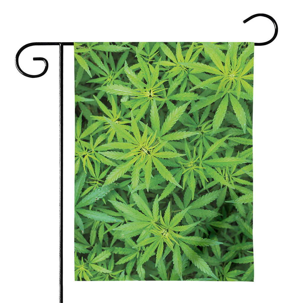 Green Pot Leaf Print House Flag