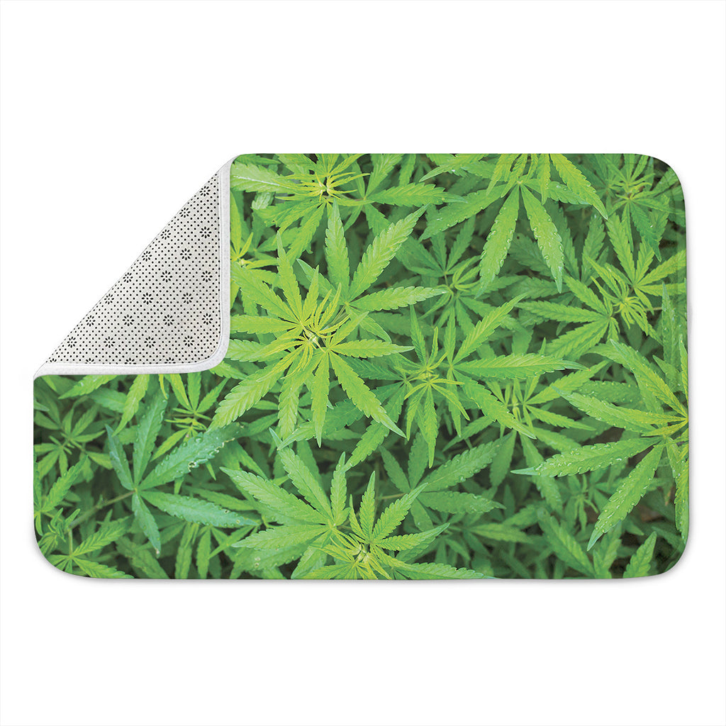 Green Pot Leaf Print Indoor Door Mat