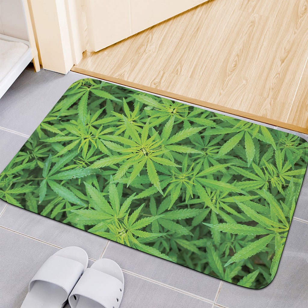 Green Pot Leaf Print Indoor Door Mat