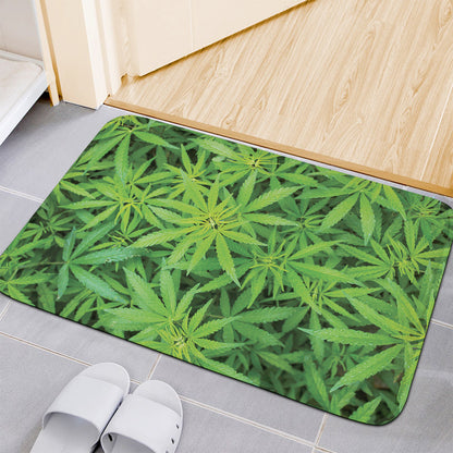 Green Pot Leaf Print Indoor Door Mat