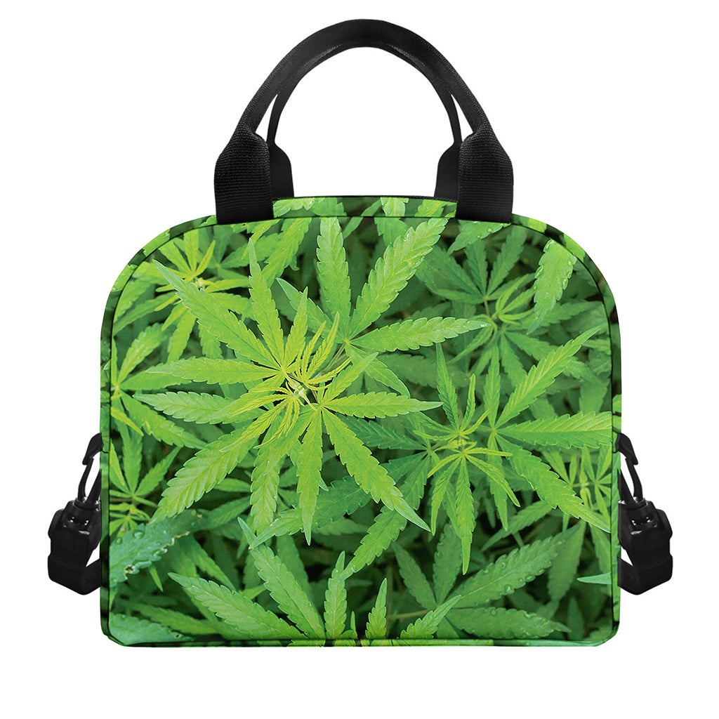 Green Pot Leaf Print Insulated Lunch Bag