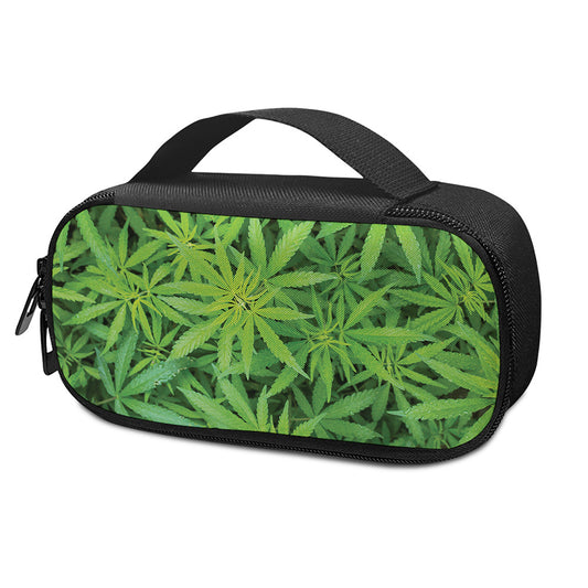 Green Pot Leaf Print Insulin Cooler Travel Case
