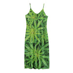 Green Pot Leaf Print Jersey Midi Cami Dress