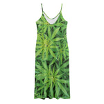 Green Pot Leaf Print Jersey Midi Cami Dress