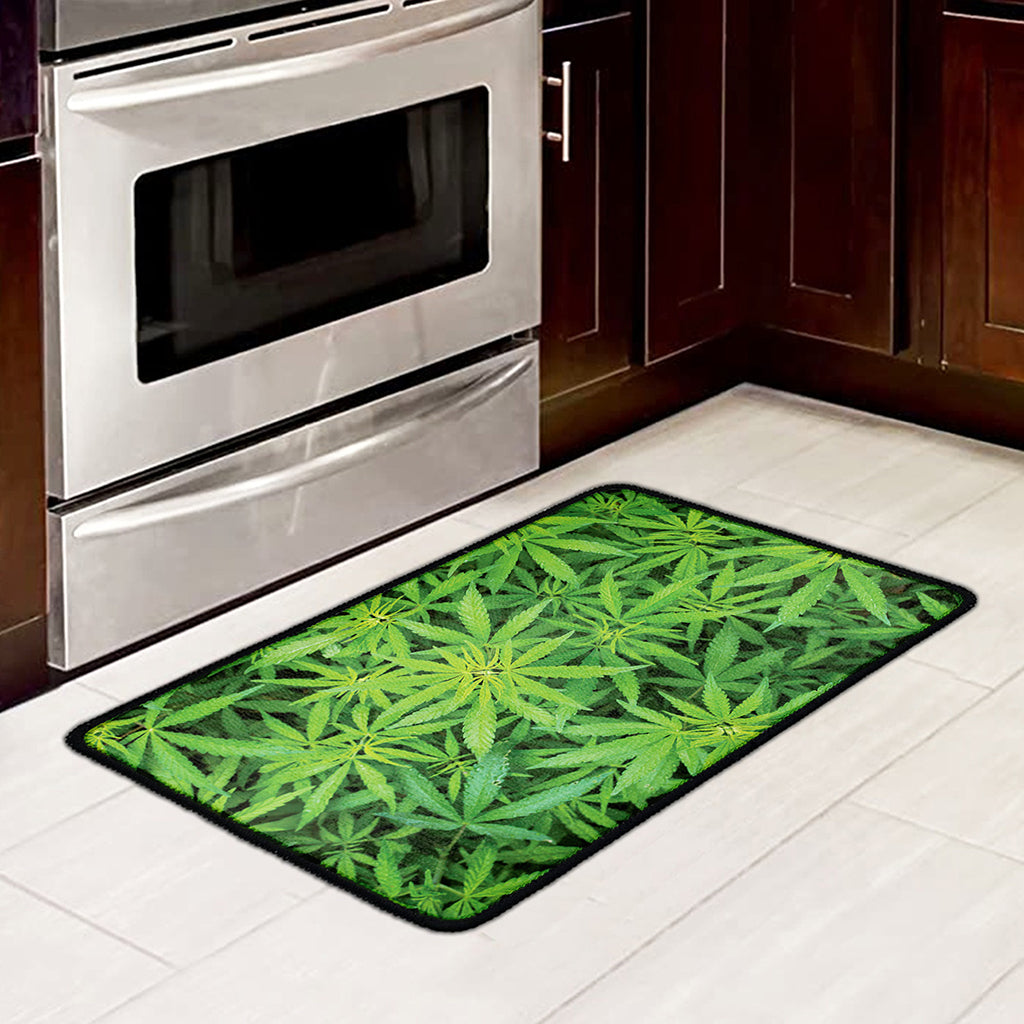 Green Pot Leaf Print Kitchen Mat