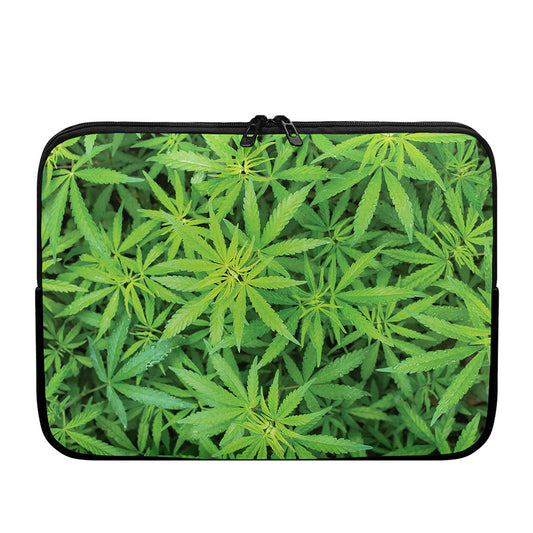 Green Pot Leaf Print Laptop Sleeve