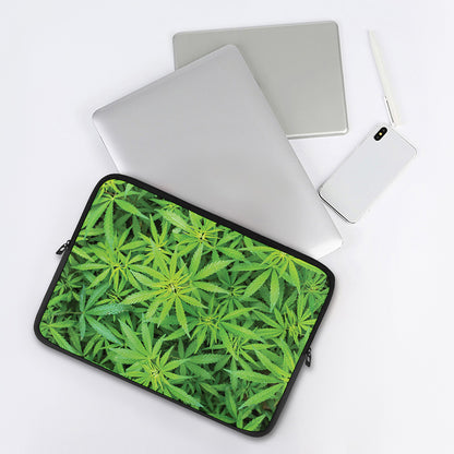 Green Pot Leaf Print Laptop Sleeve