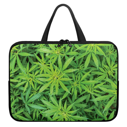 Green Pot Leaf Print Laptop Sleeve With Handle