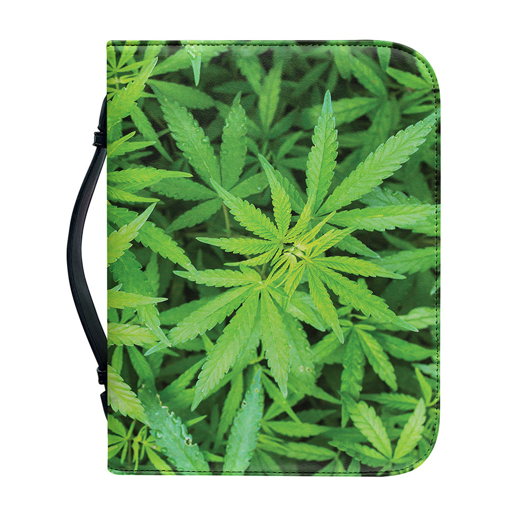 Green Pot Leaf Print Leather Bible Cover