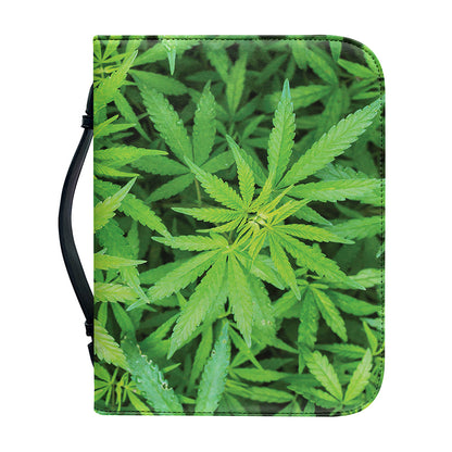 Green Pot Leaf Print Leather Bible Cover
