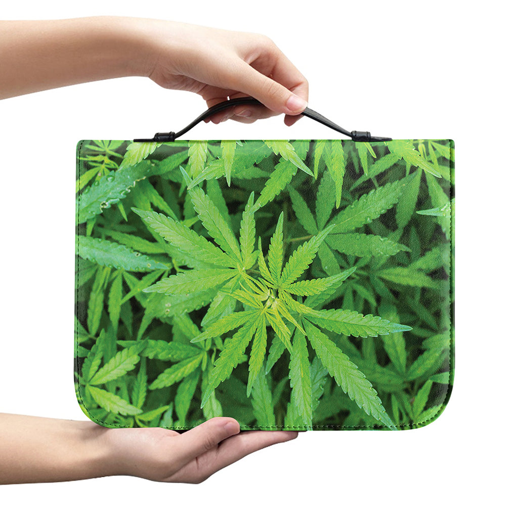 Green Pot Leaf Print Leather Bible Cover