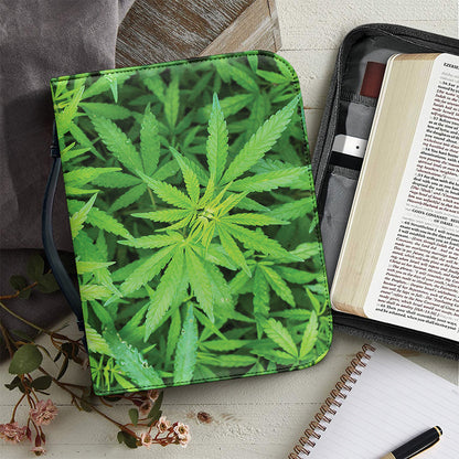 Green Pot Leaf Print Leather Bible Cover