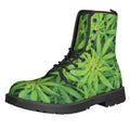 Green Pot Leaf Print Lace-Up Boots