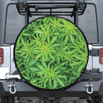 Green Pot Leaf Print Leather Spare Tire Cover