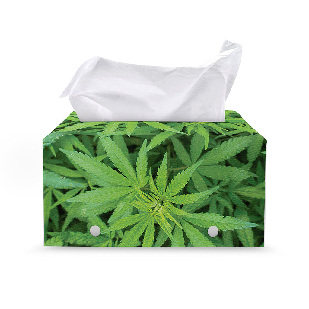Green Pot Leaf Print Leather Tissue Box Cover