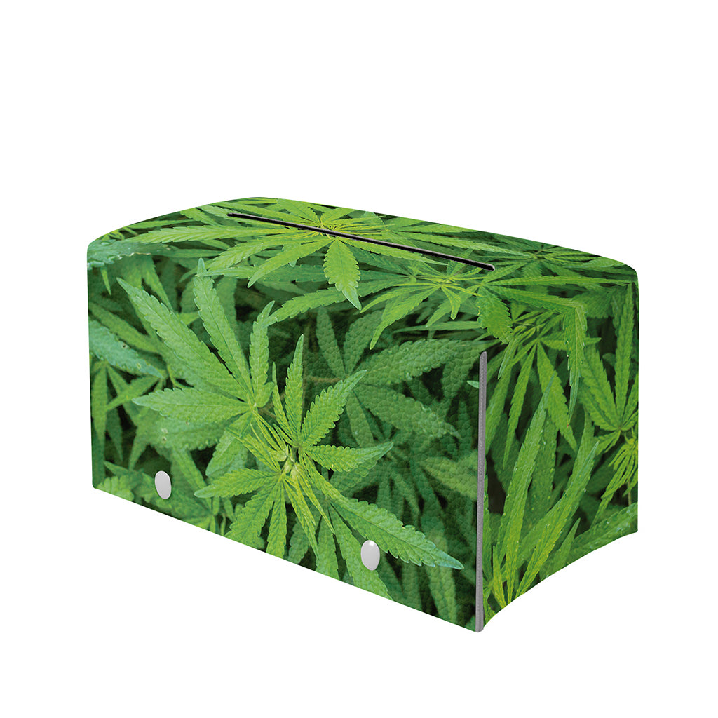 Green Pot Leaf Print Leather Tissue Box Cover