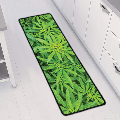 Green Pot Leaf Print Long Kitchen Mat