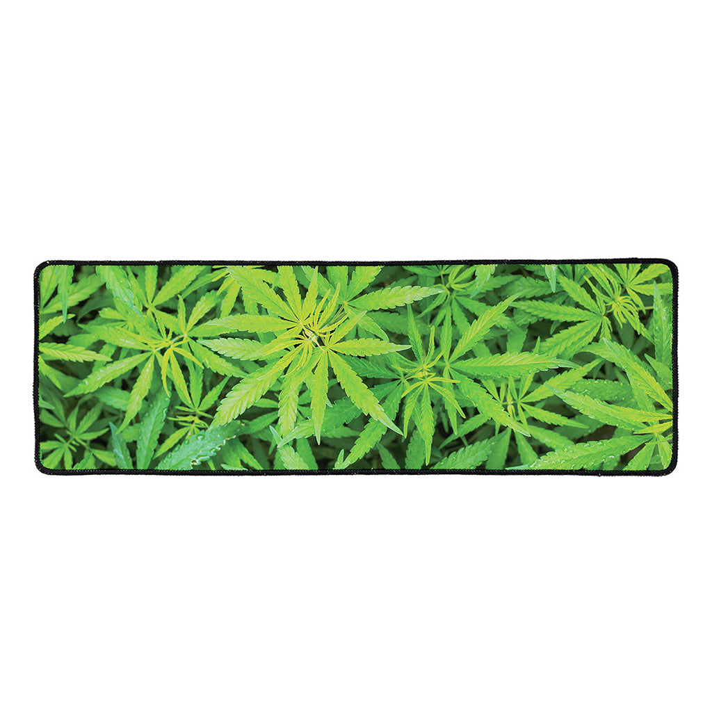 Green Pot Leaf Print Long Kitchen Mat