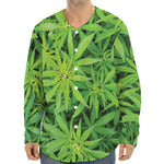 Green Pot Leaf Print Long Sleeve Baseball Jersey