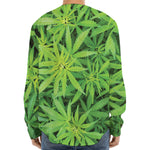 Green Pot Leaf Print Long Sleeve Baseball Jersey