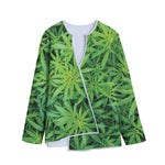 Green Pot Leaf Print Long Sleeve Short Coat