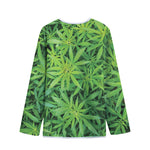 Green Pot Leaf Print Long Sleeve Short Coat