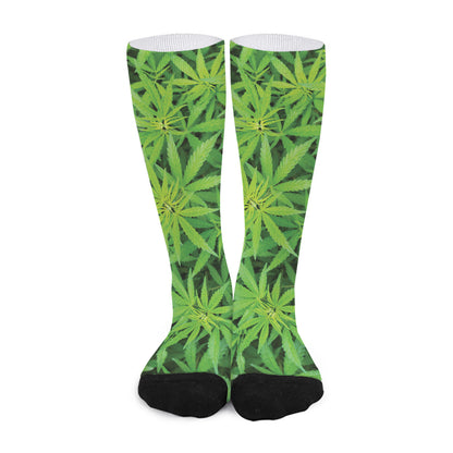 Green Pot Leaf Print Long Socks