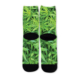 Green Pot Leaf Print Long Socks