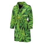 Green Pot Leaf Print Men's Bathrobe
