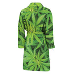 Green Pot Leaf Print Men's Bathrobe