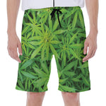 Green Pot Leaf Print Men's Beach Shorts