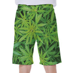 Green Pot Leaf Print Men's Beach Shorts
